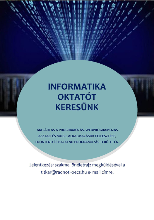 Informatika oktatót keresünk