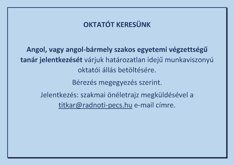 Angol oktatót keresünk